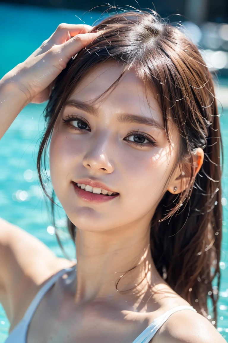 (4K、top-quality)、(realisitic、Photorealsitic)、
1girl in、独奏、full body Esbian、(face to the viewer)、Mare、the beach、The bikini、👙
perfect hand、finerly detailed face、20yr old、