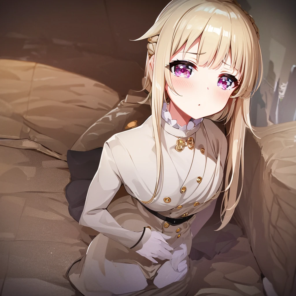 (best quality, 8k, 32k, masterpiece, UHD:1.2), 1girl,white beige hair,gleaming skin,shiny skin,mini skirt,(large blast)),泣き顔, black smoke,beautiful detailed glow,座る,酔っ払う,bed,