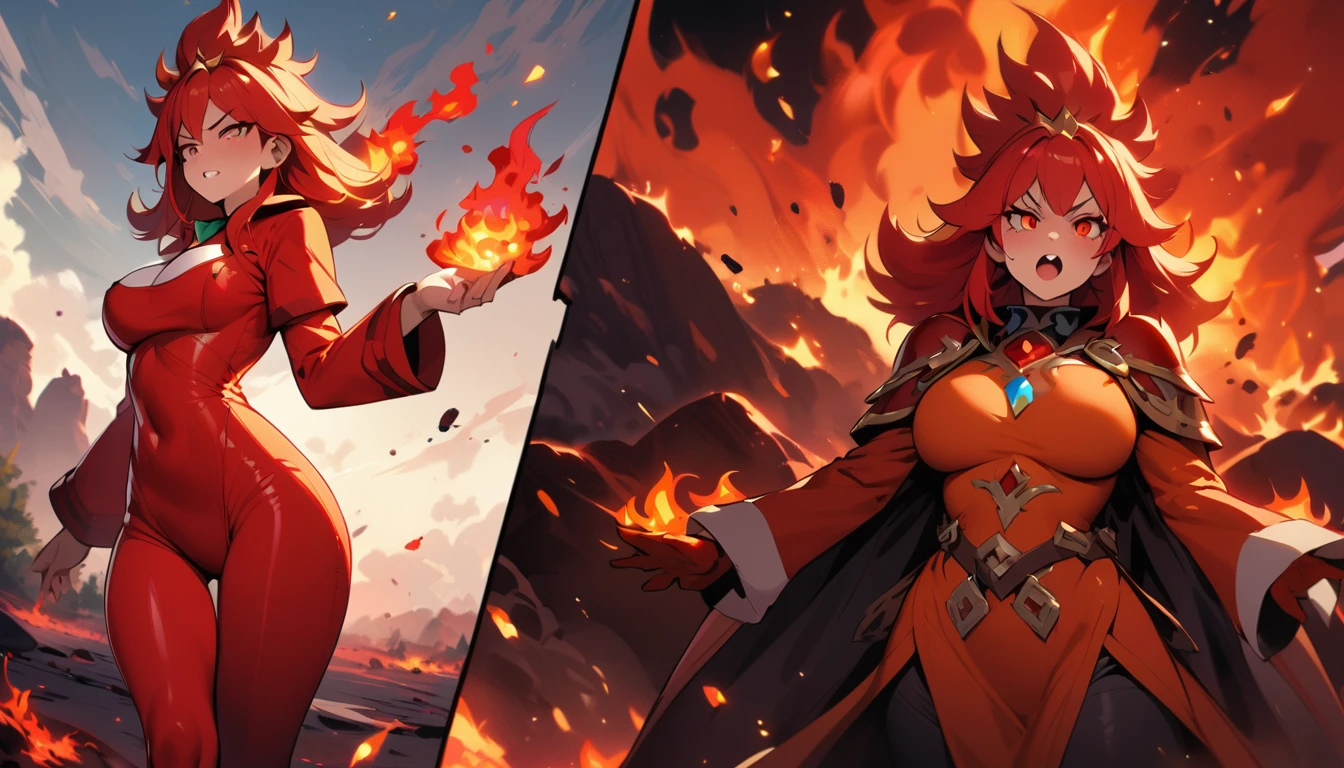masterpiece, Best quality, 1 girl, (lina), epic, dota 2, difficult, Dress from Lina from dota 2, lina, Silent horror, ashes, Medium hair, (Lava Fire Red Suit:1.4)、Ideal Anatomy, I&#39;m standing in a volcano, ultra detailed,(realistic,photorealistic,photo-realistic:1.37),extremely detailed eyes and face,Beautifully detailed глаза,Beautifully detailed、Highest image quality、complex parts、A high resolution、depth of field、natural soft light、professional lighting、about, standing, cowboy shot, brilliant, brilliant hair, (night:1.2),Dreamy, [[gentle fingers and hands:0.55]::0.85],(detailed fingers),),(emotional),(breathtaking),(main part:1.2) whole body.), (Anime Style), (Super Detailed), (brutal), (uhd, HDR), (8K), (High Resolution: 1.2), (Complex and Beautiful: 1.2)