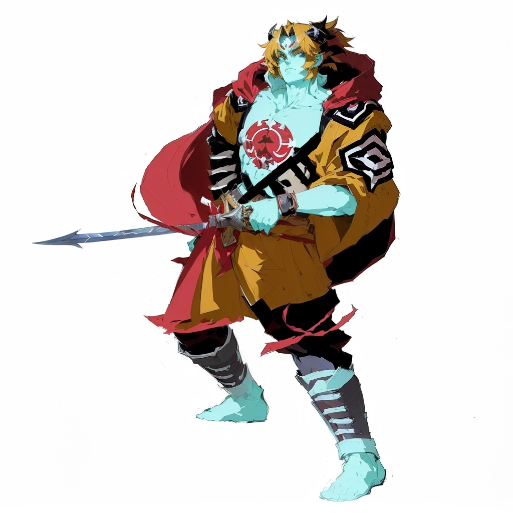 anime character with a sword and a red cape, duelist style, gurren lagann, full body concept, play the music, mononoke style studio, official character art, style of gurren lagann (2007), ( ( concept character art ) ), character art, Demon slayer art style, Fishman