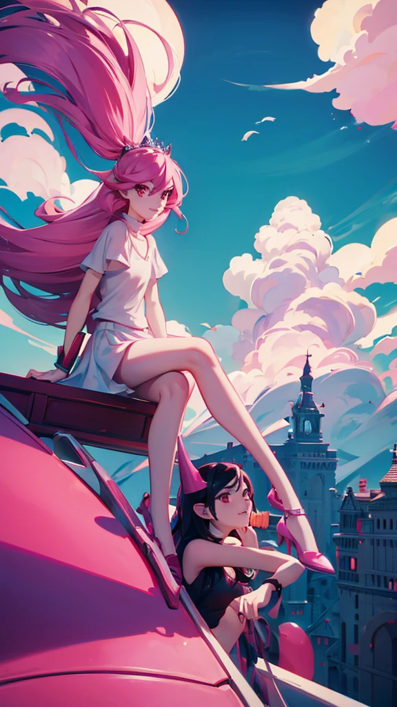 Princess Bubblegum and Marceline on top of a truck 