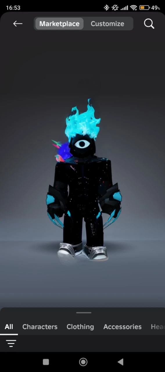 ((Best quality)), ((masterpiece)), (detailed), 1 black creature, human physique, with blue flames instead of hair, with one eye on the whole face, with gloves that have blue claws