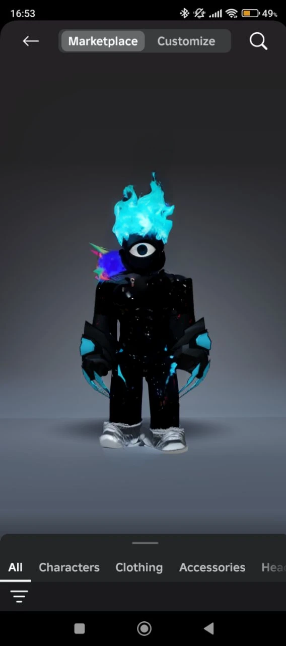 ((Best quality)), ((masterpiece)), (detailed), 1 black creature, human physique, with blue flames instead of hair, with one eye on the whole face, with gloves that have blue claws