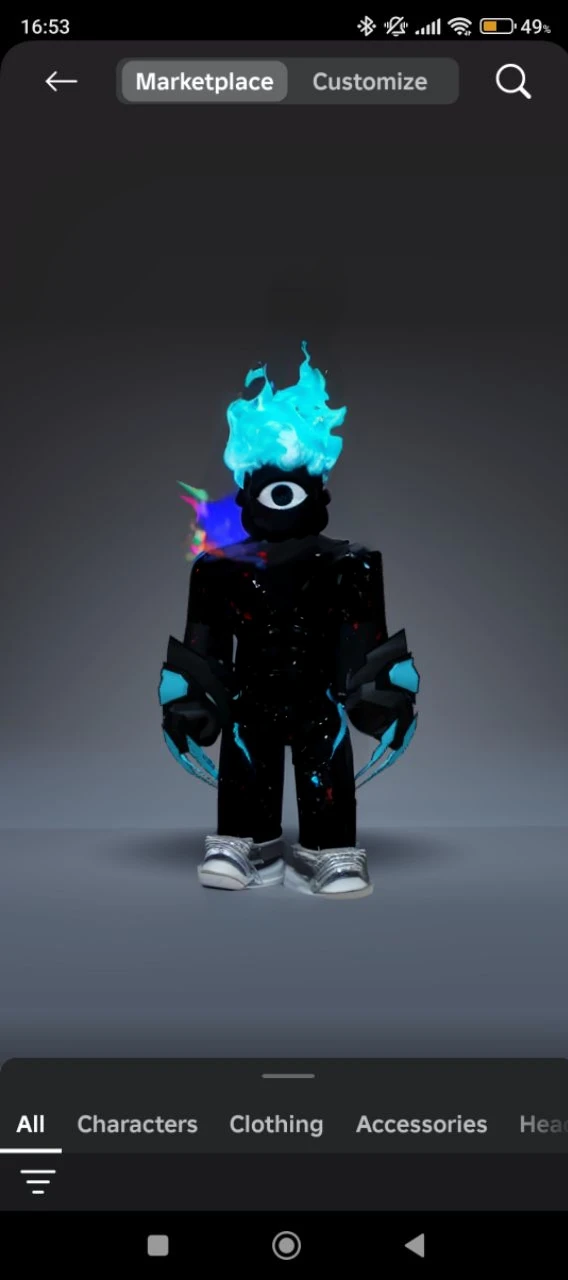 ((Best quality)), ((masterpiece)), (detailed), 1 black creature, human physique, with blue flames instead of hair, with one eye on the whole face, with gloves that have blue claws