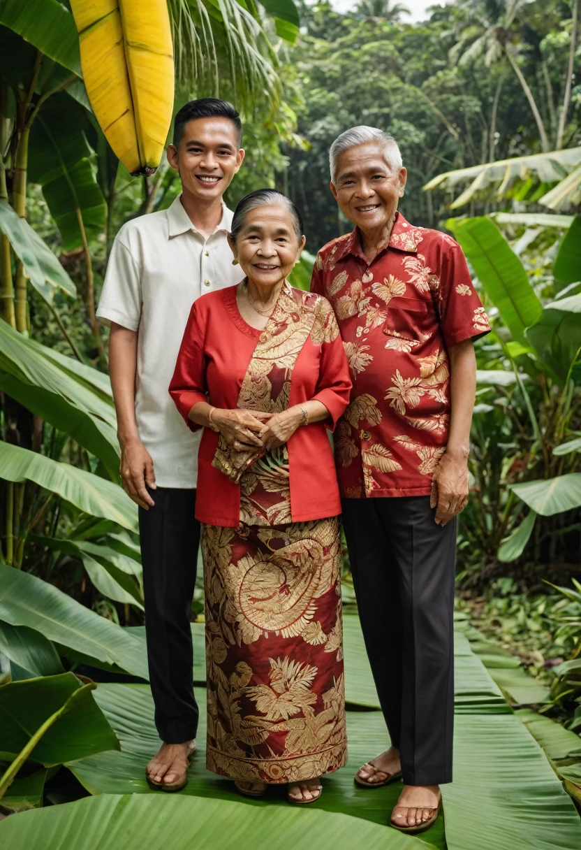 Her name is Samsiah, She is 70 years old, She wears an Indonesian headscarf and sarong and is dressed in Muslim attire, He was with 3 handsome adult sons and 5 beautiful daughters wearing headscarves., They live in a verdant village, They are all Javanese Indonesians, They are a happy family. 