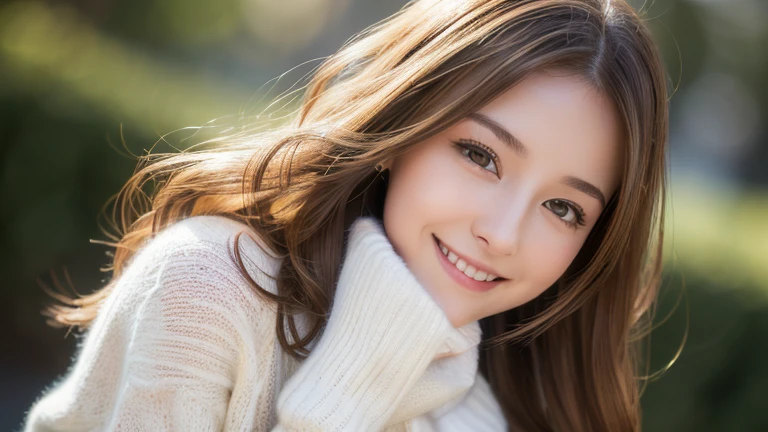 Browsing Caution, (8K, RAW Photos, Highest quality, masterpiece:1.2), (Realistic, photo-Realistic:1.37), (photoRealistic:1.4), (Sharp focus:1.4),(Detailed Background), woman, Idol, 22 years old, smile, Embarrassing, blush, thin, Pale skin, Light brown hair, Wavy Hair, Medium Hair, (sweater, Evening Gloves), Browsing Caution, Small breasts, panties, information