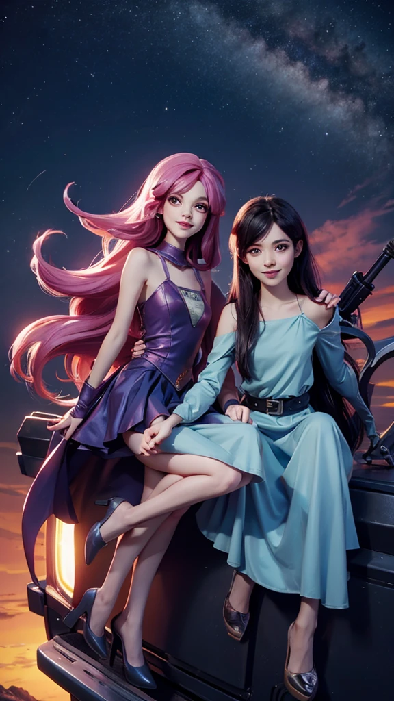 Princess Bubblegum and Marceline on top of a truck 