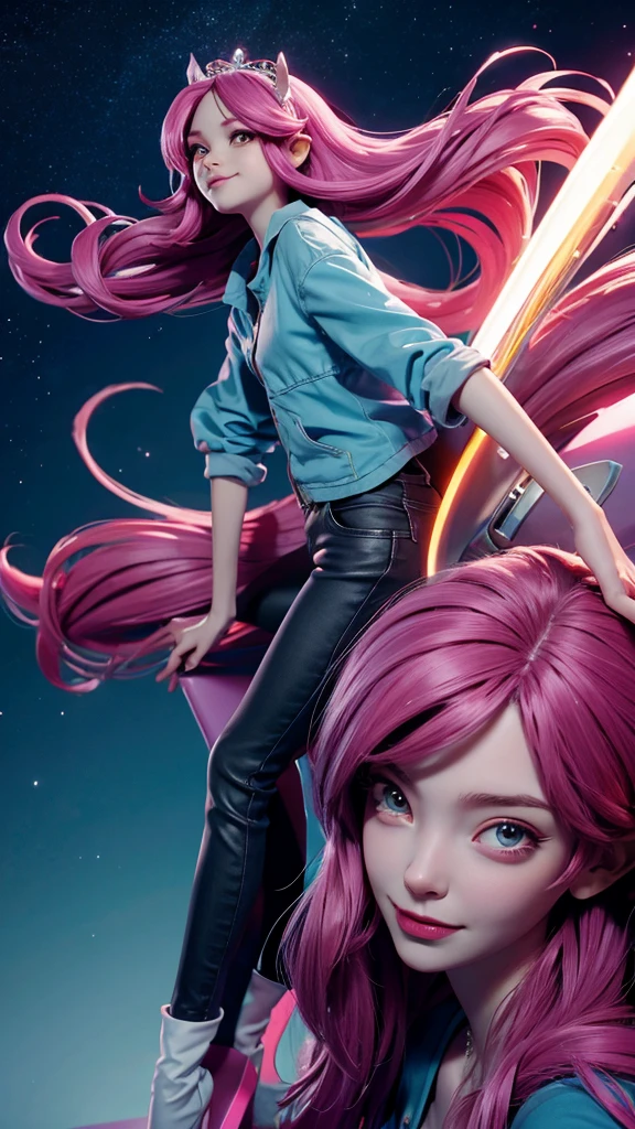 Princess Bubblegum and Marceline on top of a truck 