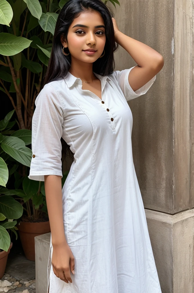 Cute indian girl on white kurti and jeans