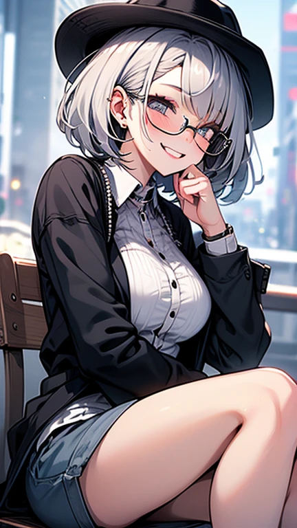 Highest quality,Highest Resolution,sexy,Short Bob,Very beautiful eyes,smile,Big Breasts,whole body,Glasses,