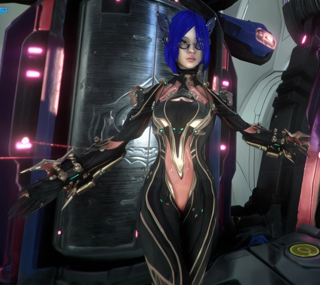 there is a woman in a futuristic suit standing in a room, of a beautiful female warframe, girl with mecha cybernetic armor, sharp silver armor fuchsia skin, cyber suit, dressed in cybernetic armor, diverse cyber suits, cyber suits, Exoskeleton Armor, thick, smooth warframe thighs, de um lindo warframe saryn, detailed warframe