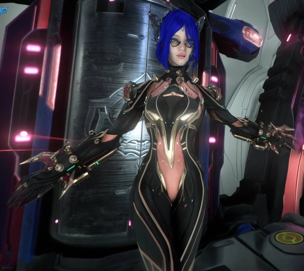 there is a woman in a futuristic suit standing in a room, of a beautiful female warframe, girl with mecha cybernetic armor, sharp silver armor fuchsia skin, cyber suit, dressed in cybernetic armor, diverse cyber suits, cyber suits, Exoskeleton Armor, thick, smooth warframe thighs, de um lindo warframe saryn, detailed warframe