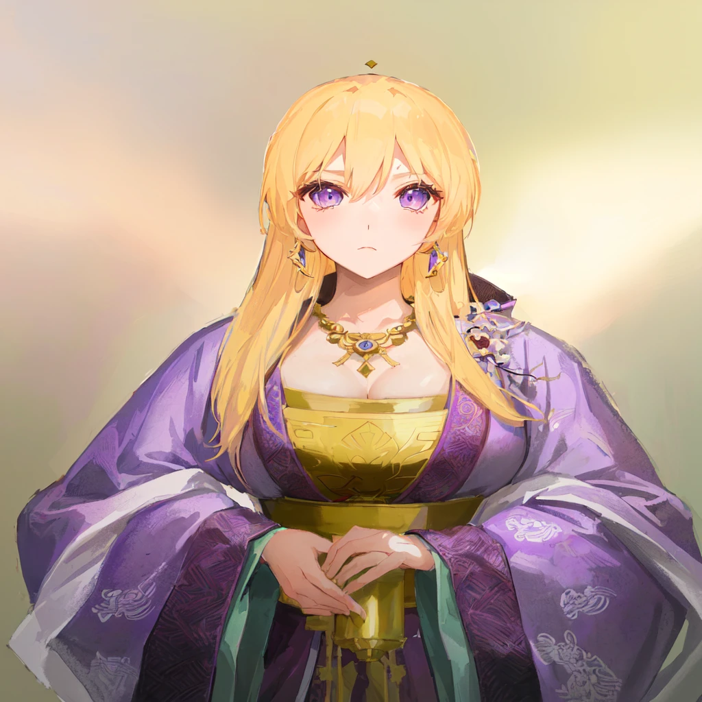 Wearing a purple robe、Cartoon image of a woman holding a bowl, ((Beautiful fantasy queen)), Produced in collaboration with Anime Painter Studio, Anime Goddess, Artoria Pendragon, Portrait of the Knights of the Zodiac, elfic priestess, ((Wearing noble robes)), Anime style like fate/overnight, Beautiful fantasy queen, In the anime painter studio,Three Kingdoms,Three Kingdoms志,Chinese style,antiquity,Hanfu,,Huge Breasts,Good shape,Royal sister,Purple Eyes