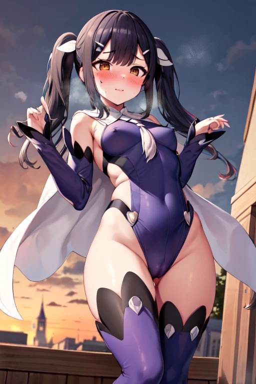 , nsfw,hentai,perfect anatomy,perfect human structure,(masterpiece:1.4),(best quality:1.4),(high resolution:1.4), ultra detailed,Beautiful and detailed eyes,8K,detailed beautiful face and eyes,super beauriful and detailed hair,super detailed skin,(beautiful and cute:1.4) , expressive eyes, perfect face, perfect body, scene, miyumagirl,miyu edelfelt, 1girl, black hair, brown eyes, hairclip, bangs, twintails, long hair, cape, detached sleeves, hair ornament, magical girl, purple leotard, thighhighs, boots, magical scenery, magical girl pose, (embarrassed,blush:1.3),sexy,hentai,erotic,steam,