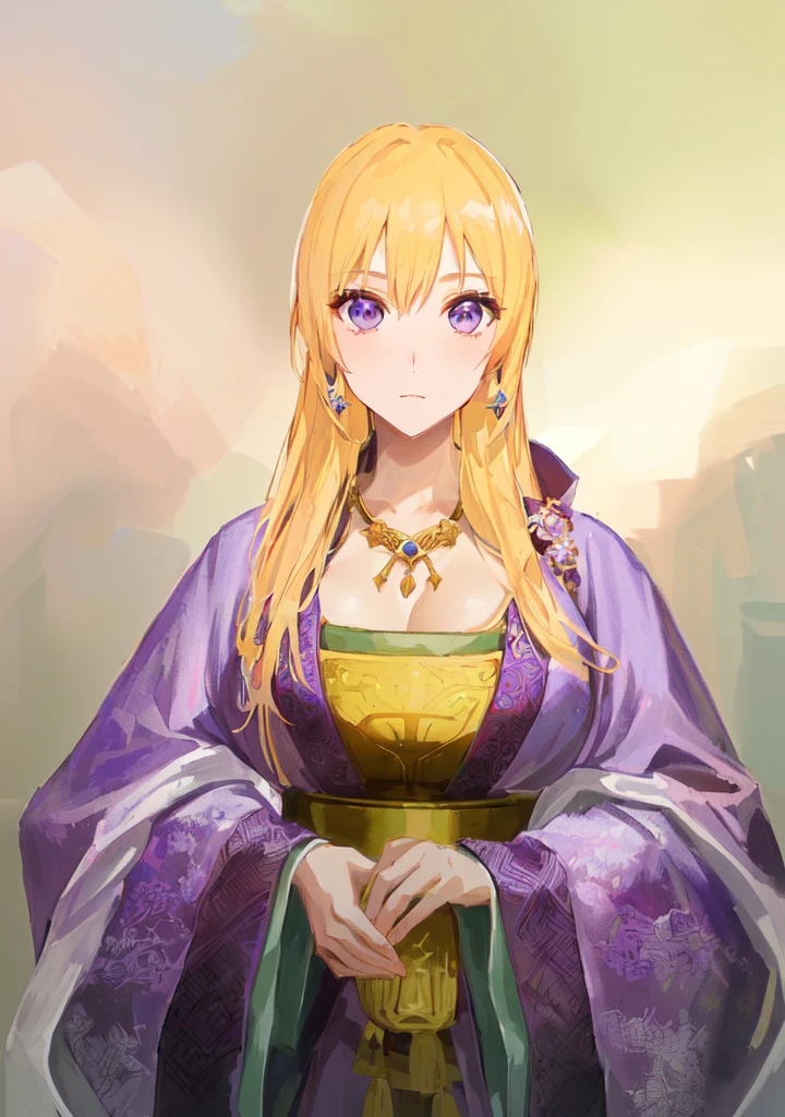 Wearing a purple robe、Cartoon image of a woman holding a bowl, ((Beautiful fantasy queen)), Produced in collaboration with Anime Painter Studio, Anime Goddess, Artoria Pendragon, Portrait of the Knights of the Zodiac, elfic priestess, ((Wearing noble robes)), Anime style like fate/overnight, Beautiful fantasy queen, In the anime painter studio,Three Kingdoms,Three Kingdoms志,Chinese style,antiquity,Hanfu,,Huge Breasts,Good shape,Royal sister,Purple Eyes