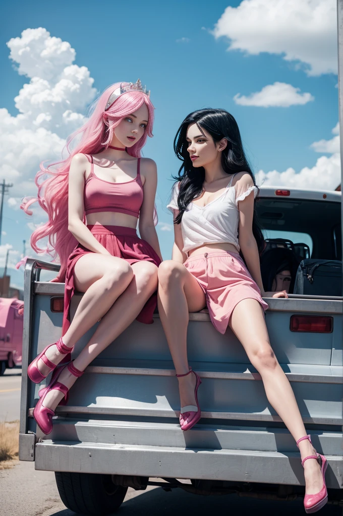 Princess Bubblegum and Marceline on top of a truck