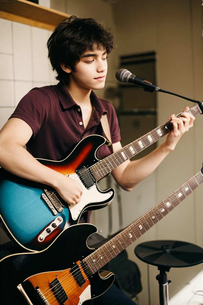 um homem jovem de 18 anos, playing guitar