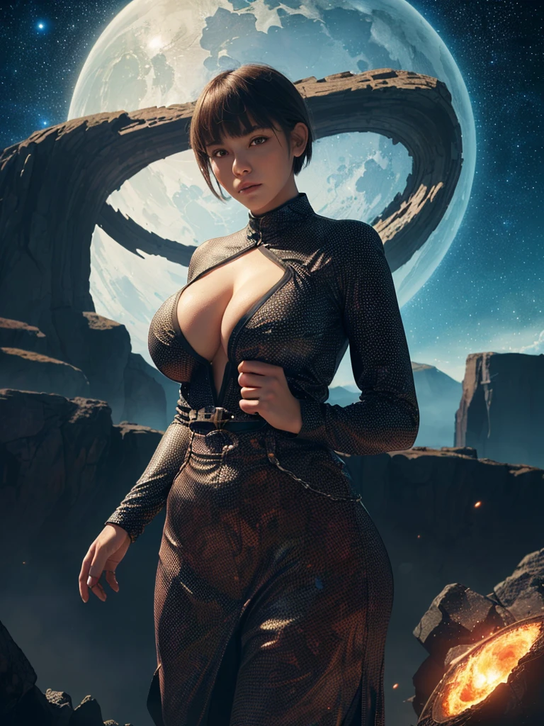 (a girls:1.2),(the human with gigant breast:1.5),bangs,(The scenery in the mind of a crazy person:1.5),(Countless dots around:1.3),(end of worlds :1.5), (very short  hair:1.3)
,extremely detailed CG unity 8k wallpaper,