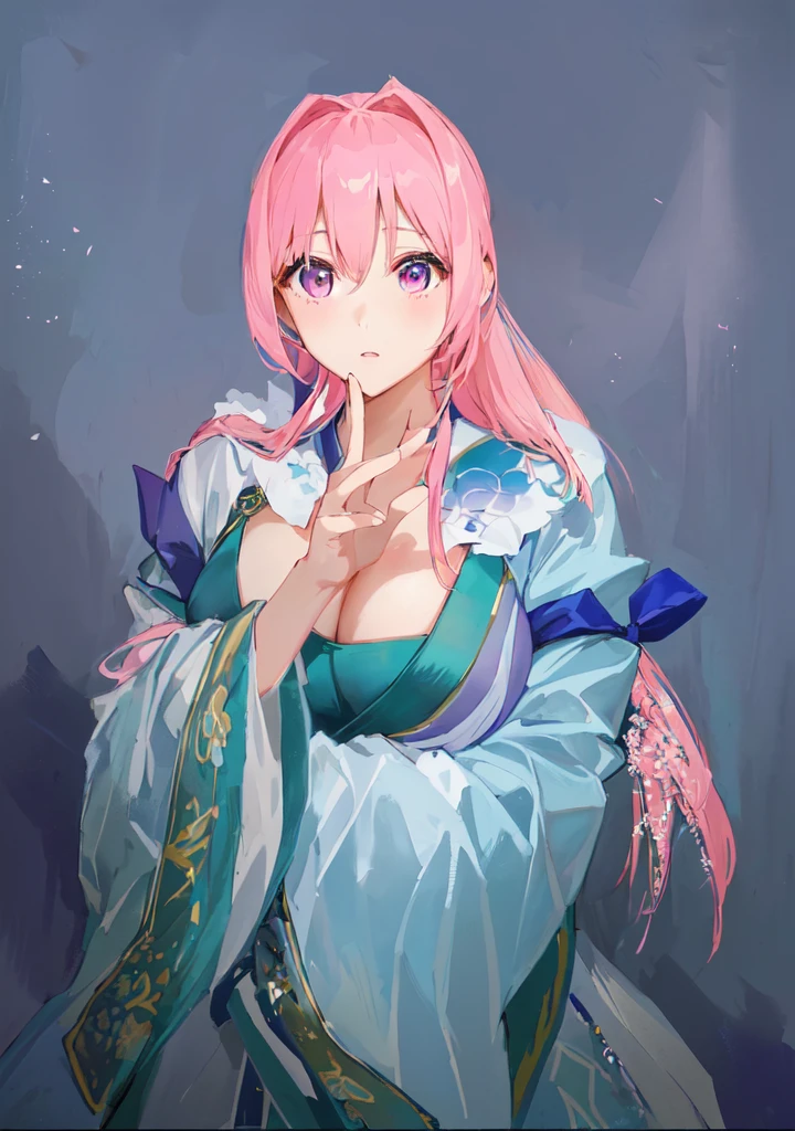 Pink Hair、Anime girl in blue dress poses for photo, Pink ponytail hair and pink eyes, Produced in collaboration with Anime Painter Studio, In the anime painter studio, Portrait of the Knights of the Zodiac,  Sonison，超级Sonison， pixiv 3dcg, 穿着漂亮裙子的cute动漫女孩, Pixiv competition winner, Digital Art on pixiv，Three Kingdoms。Three Kingdoms志，中Chinese style，Chinese style，antiquity，Three Kingdoms无双，，Huge breasts，Good shape，cute