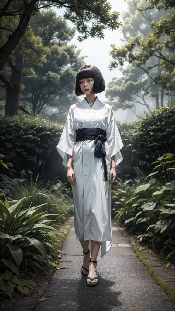 full body display、Horror films、ghost、Ghost、Wearing a white kimono、One woman、See-through from the waist down、Her legs are too transparent to be seen、Floating in the air、Trying to intimidate people、人を脅かすのが好きなghost、