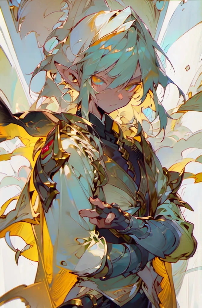 White background、10 year old girl、Pure white skin、Black tattoo on face、Green Eyes、Fantasy、God of Nothingnesask、お面を顔につける