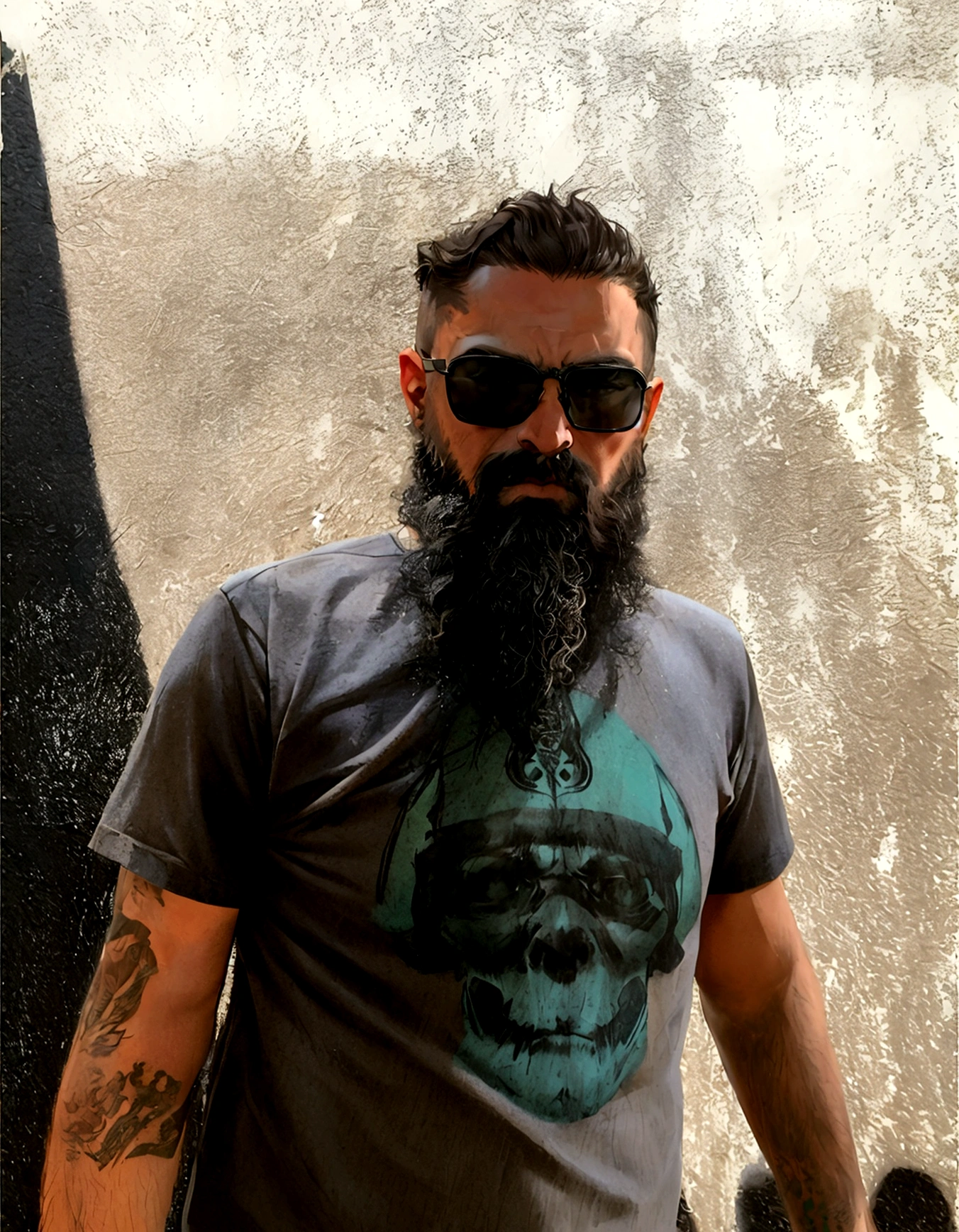 Man with long beard, sunglasses short hair