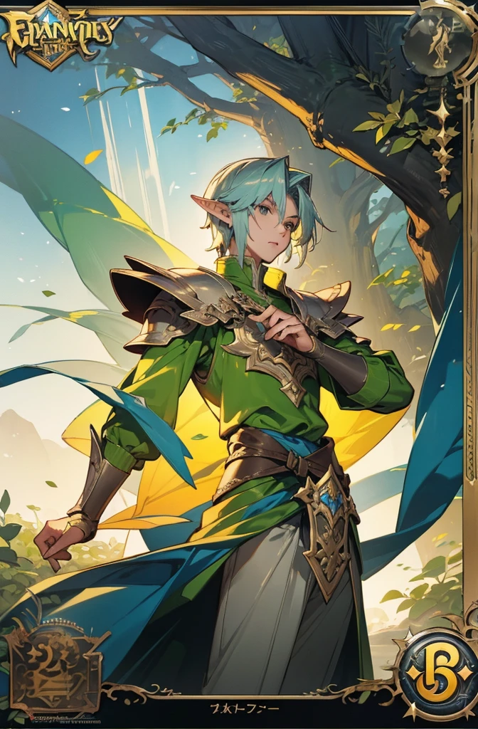 masterpiece, best quality, ultra high resolution, 1boy, elven armor, male, fantasy illustration, elf, pointy ears, older man, art by Kinema Citrus