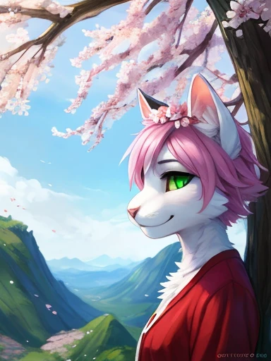 ((Sakura: a female anthropomorphic white cat with pink hair green eyes has a Sakura flower on head wearing a red dress with Sakura flowers on it cute girly hot beautiful furry cat anthropomorphic ,))), looking a t viewer, big chest, day,, sensual, detailed, uploaded to e621, beautiful and detailed p ortrait of an anthropomorphic, (((female))) u ploaded to e 621, zaush, foxovh, movie ligh ting, thicc, al one, detailed, 8k res, hires, de tailed eyes, g ood anatomy, good perspecti ve, towards vi ewer, bebebebebe, by sic klyhypnos, by gerkk, by orf, nice hands, per fect hands, ha ppy, romantic, ray tracing hting, rtx on, B Bebebebebe, by SpiritD, by KOBITOWANI, best quality, masterpiece, p erfect anatomy, detailed picture)),