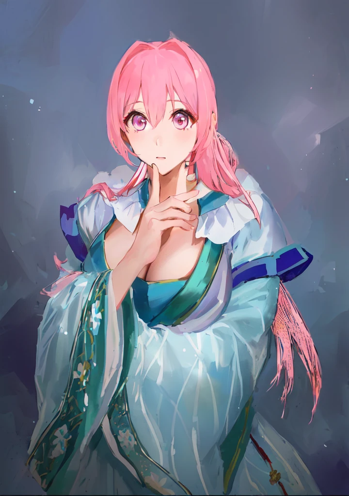 Pink Hair、Anime girl in blue dress poses for photo, Pink ponytail hair and pink eyes, Produced in collaboration with Anime Painter Studio, In the anime painter studio, Portrait of the Knights of the Zodiac, Sonison,超级Sonison, pixiv 3dcg, 穿着漂亮裙子的cute动漫女孩, Pixiv competition winner, Digital Art on pixiv,Three Kingdoms。Three Kingdoms志,中Chinese style,Chinese style,antiquity,Three Kingdoms无双,,Huge breasts,Good shape,cute