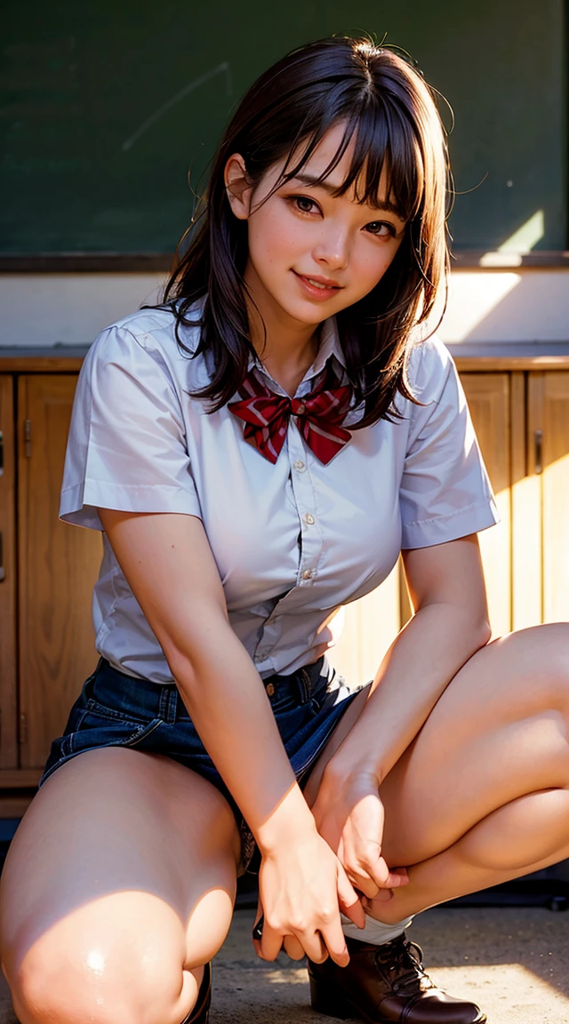 ((masterpiece)),((Highest quality)),Absurd,, One girl, One boy, Squatting cowgirl, throw, , Exposed panties, , (classroom:1.1), sunlight, , (Half-closed eyes:0.4), (Part your lips:1.4), (Red nose:1.2), A light smile, (Nervous),