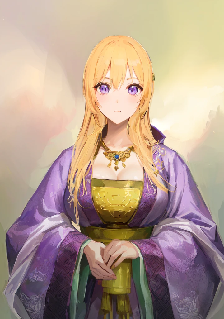 Wearing a purple robe、Cartoon image of a woman holding a bowl, ((Beautiful fantasy queen)), Produced in collaboration with Anime Painter Studio, Anime Goddess, Portrait of the Knights of the Zodiac, elfic priestess, ((Wearing noble robes)), Anime style like fate/overnight, Beautiful fantasy queen, In the anime painter studio,Three Kingdoms,Three Kingdoms志,Chinese style,antiquity,Hanfu,,Huge Breasts,Good shape,Royal sister,Purple Eyes