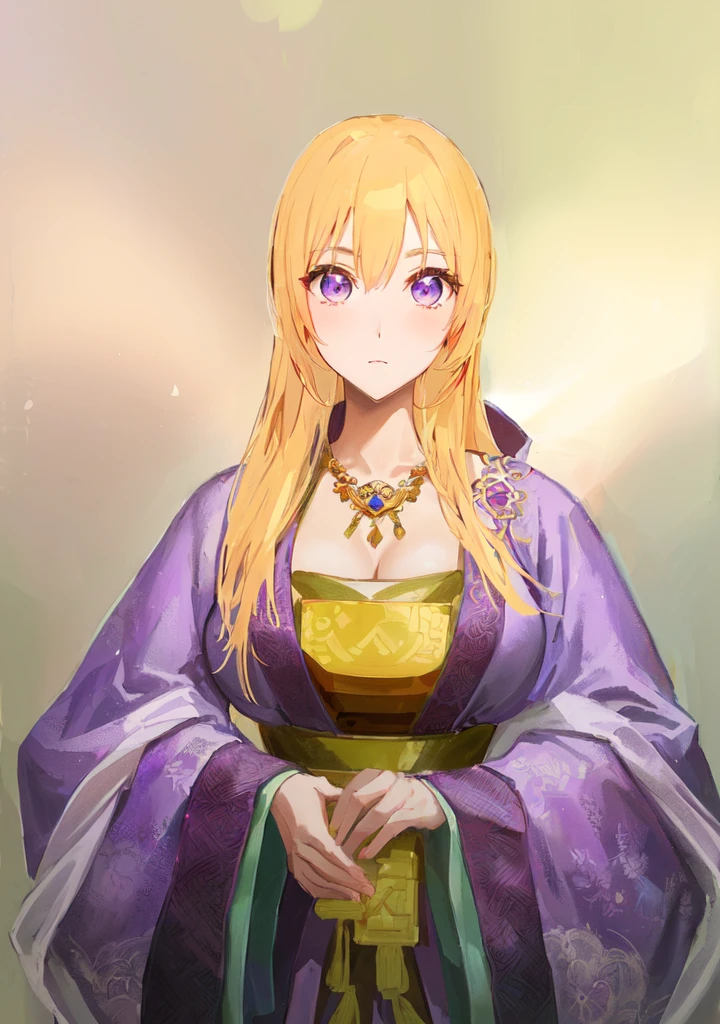 Wearing a purple robe、Cartoon image of a woman holding a bowl, ((Beautiful fantasy queen)), Produced in collaboration with Anime Painter Studio, Anime Goddess, Portrait of the Knights of the Zodiac, elfic priestess, ((Wearing noble robes)), Anime style like fate/overnight, Beautiful fantasy queen, In the anime painter studio，Three Kingdoms，Three Kingdoms志，Chinese style，antiquity，Hanfu，，Huge Breasts，Good shape，Royal sister，Purple Eyes