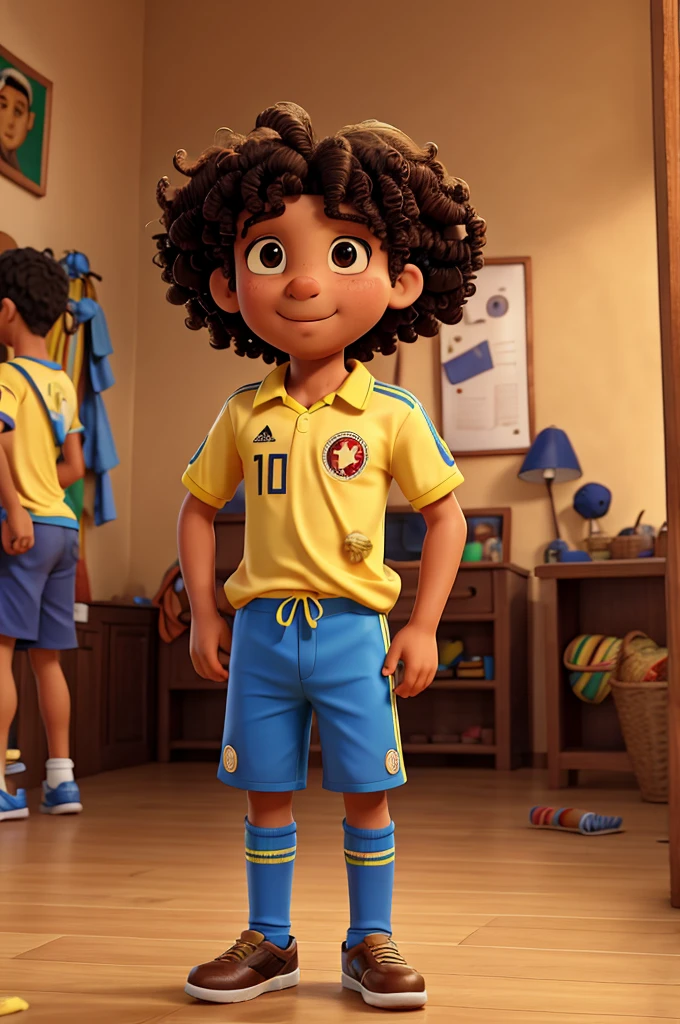 Curly man with Colombia shirt watching Colombia game