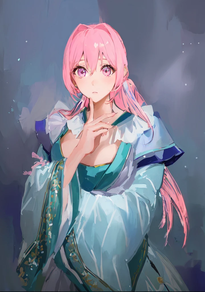 Pink Hair、Anime girl in blue dress poses for photo, Pink ponytail hair and pink eyes, Produced in collaboration with Anime Painter Studio, In the anime painter studio, Portrait of the Knights of the Zodiac, Sonison,超级Sonison,Celluloid