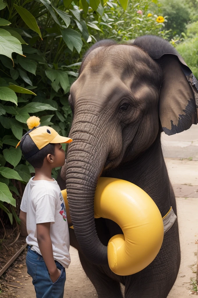 Create a duck with an elephant tail and a bee head