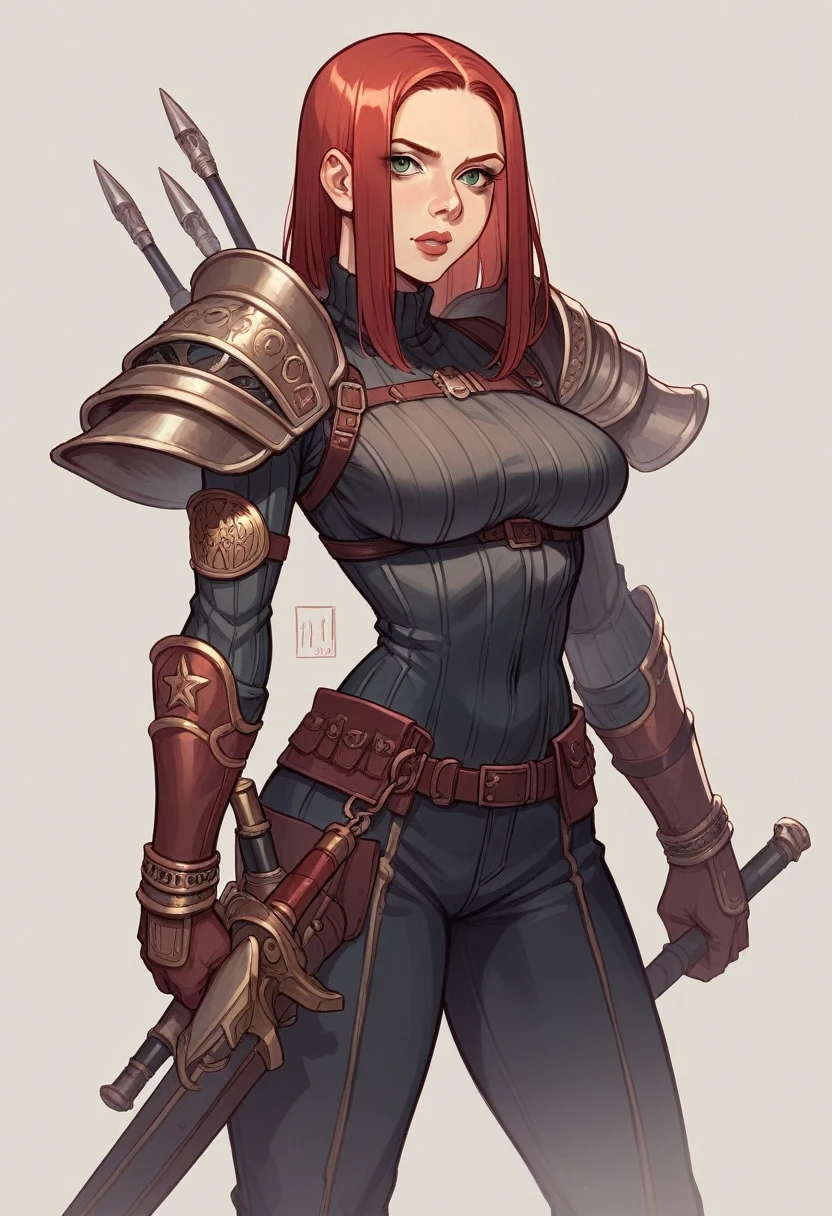 Scarlett Johansson as a fantasy anime warrior, (((no makeup)))