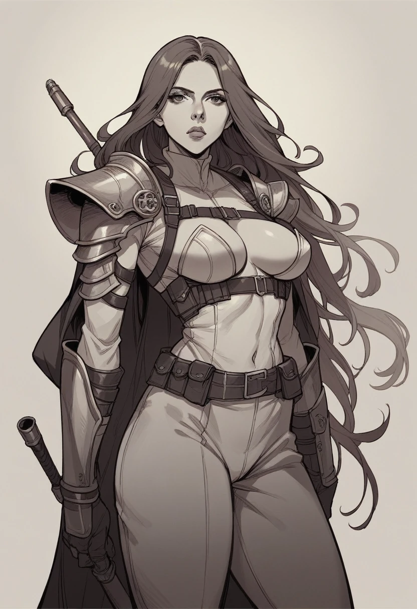Scarlett Johansson as a fantasy anime warrior, (((no makeup)))