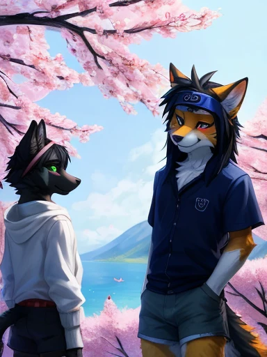 A group picture of all three in the same picture here's what they all look like, ((yellow dog Naruto headband, Naruto yellow dog, Naruto as a yellow dog anthropomorphic and one is Sasuke: a blue and white furry wolf with red eyes,black hair and a ninja headband wearing blue shirt and white shorts emo looking acting cool and edgy with black hair glowing red eyes looking cool and handsome young good looking and last is Sakura: a female anthropomorphic white cat with pink hair green eyes has a Sakura flower on head wearing a red dress with Sakura flowers on it cute girly hot beautiful furry cat,))), looking a t viewer, big chest, day,, sensual, detailed, uploaded to e621, beautiful and detailed group members of an anthropomorphic, (((3 people ))) u ploaded to e 621, zaush, foxovh, movie ligh ting, thicc, detailed, 8k res, hires, de tailed eyes, g ood anatomy, good perspecti ve, towards vi ewer, bebebebebe, by sic klyhypnos, by gerkk, by orf, nice hands, per fect hands, ha ppy, romantic, ray tracing hting, rtx on, B Bebebebebe, by SpiritD, by KOBITOWANI, best quality, masterpiece, p erfect anatomy, detailed picture)),