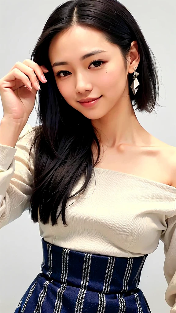 (1 woman:1.99)、(Wide forehead、Very short hair、Very small amount of hair、Forehead、Fuji frame:1.1)、Sunburn、、Naughty、Happy expression、満面のsmile、Weakness、love、I feel very comfortable alone、(Checkered Skirt),((Very sleepy、Improves skin texture,smile、Narrow eyes、Very weak eyesight、Very weak eyeliner、Eyes slightly closed、I know the shape of your head、Oval Face))、(slicked back hair:1.25)、Photographic, Raw photo, Mastepiece, Highly detailed photos, Digital SLR, Photo-realistic 1.4, Super hello nothing, Best Quality,(standing、tilting your head、whole body:1.7)