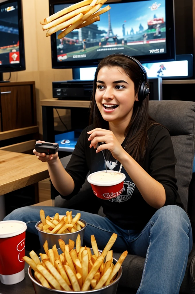 French fries playing video games
