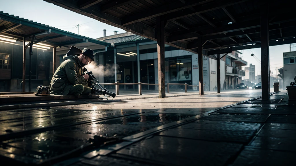 SNIPER MAN WITH OVERCOAT AND AN ENVIRONMENT