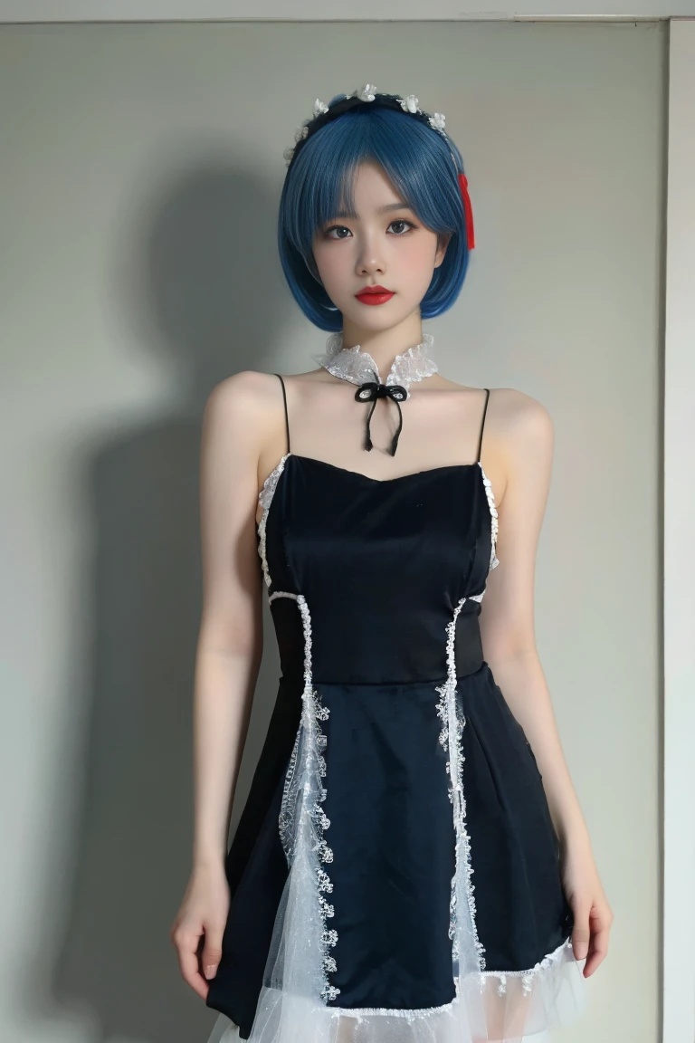 best quality, tmasterpiece,Ultra-high resolution,Clear face,(Reality:1.4),ferpect lighting,(upper body:1.3), (photorealistic:1.50), anime wallpaper, Guviz style artwork, cover-up fantasy up to magic , by Yang J, Guviz, beautiful artwork illustration, beautiful digital artwork, beautiful digital illustration, Li Song, beautiful anime portrait, art style in Beauvot, black nightgown, see-through, yinziping,1girl, 独奏, (blue hair:1.5), short hair, hair ornament, hair ribbon, anklet, dress, black hair, standing, (Chinese dress:1.3), black dress, Hanfu,