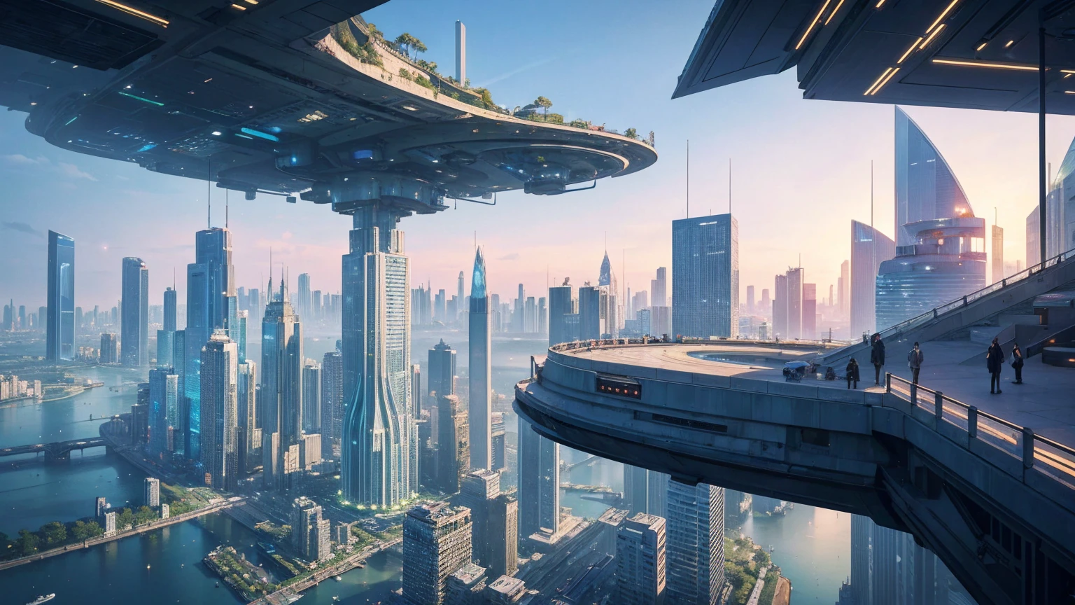 (Best quality,4K,8K,A high resolution,Masterpiece:1.2),Ultra-detailed,(Realistic,Photorealistic,photo-realistic:1.37),Futuristic floating city,Futuristic technology,Huge urban high-tech tablet platform,Airship,Floating in the sky,Futuristic city,Small airships around,High-tech hemispherical platform,Colorful lights,Advanced architecture,modernn architecture,skyscrapper,Access the cloud,Scenic beauty,view over city,Impressive design,Blend seamlessly with nature,energetic and vibrant atmosphere,Futuristic transportation system,Parking is suspended,Transparent path,Lush greenery,Sky gardens,cascading waterfalls,Magnificent skyline,reflections on the water,Sparkling river,Architectural innovation,futuristic skyscrapers,Transparent dome,The shape of the building is unusual,Elevated walkway,Impressive skyline,Glowing lights,Futuristic technology,Minimalist design,Scenic spots,Panoramic view,Cloud Piercing Tower,Vibrant colors,epic sunrise,epic sunset,Dazzling light display,magical ambiance,The future city,Urban Utopia,LuxuryLifestyle,Innovative energy,sustainable development,Smart city technology,Advanced infrastructure,Tranquil atmosphere,Nature and technology live in harmony,Awesome cityscape,Unprecedented urban planning,Architecture connects seamlessly with nature,High-tech metropolis,A cutting-edge engineering marvel,The future of urban living,Visionary architectural concept,Energy-efficient buildings,Harmony with the environment,A city floating above the clouds,Utopian dreams become reality,The possibilities are endless,State-of-the-art transportation network,Green energy integration,Innovative materials,Impressive holographic display,Advanced communication system,Breathtaking aerial view,Quiet and peaceful environment,Modernist aesthetics,Ethereal beauty