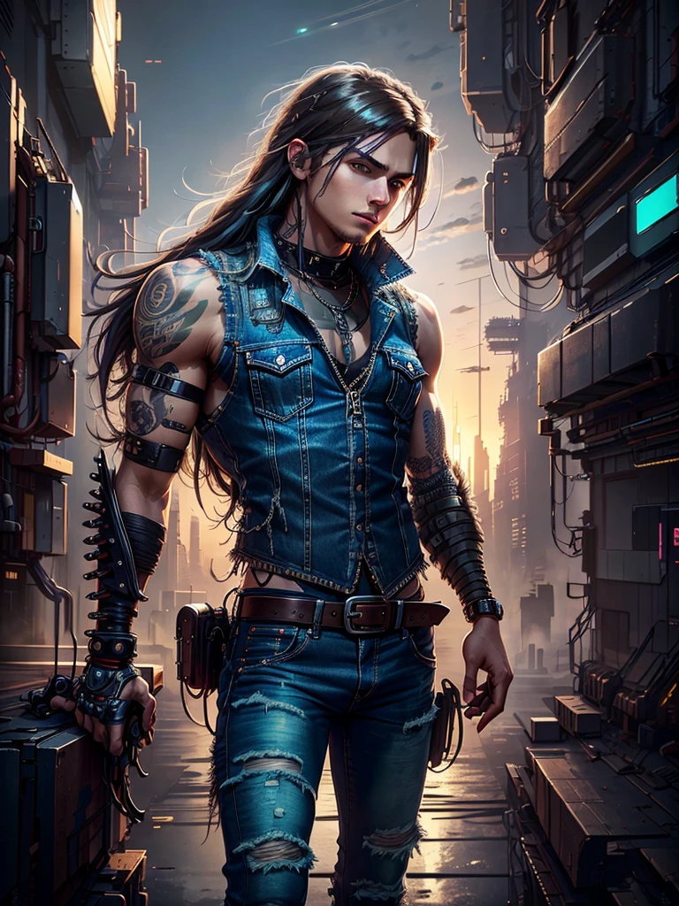 25 year old androgynous young man in Wolf style, from DC comics, with dreadlocks, intergalactic antihero, known for his cruelty and sarcastic behavior.. He is depicted as an alien humanoid with pale white skin....., long black dreadlocks, and super muscular physique in tight black leather pants, on narrow hips.. His bright red eyes give him a menacing look........ Often dressed in an open black leather vest....., tight pants, and heavy boots, he has a punk rock look. With tattoos and scars all over my body, emphasizing his seasoned character., 