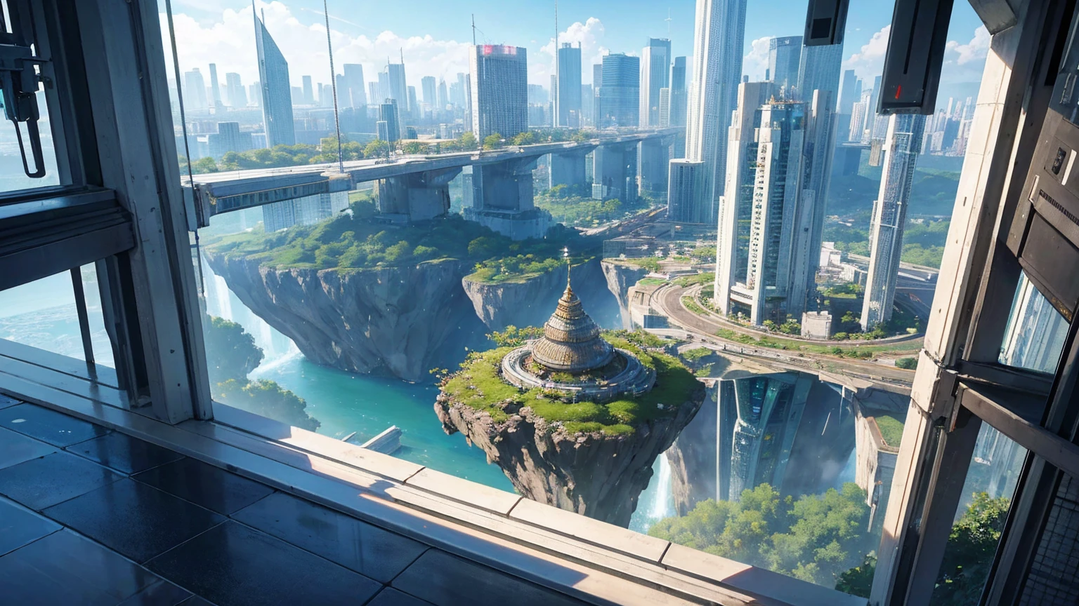 (Best quality,4K,8K,A high resolution,Masterpiece:1.2),Ultra-detailed,(Realistic,Photorealistic,photo-realistic:1.37),Futuristic floating city,Futuristic technology,Huge urban high-tech tablet platform,Airship,Floating in the sky,Futuristic city,Small airships around,High-tech hemispherical platform,Colorful lights,Advanced architecture,modernn architecture,skyscrapper,Access the cloud,Scenic beauty,view over city,Impressive design,Blend seamlessly with nature,energetic and vibrant atmosphere,Futuristic transportation system,Parking is suspended,Transparent path,Lush greenery,Sky gardens,cascading waterfalls,Magnificent skyline,reflections on the water,Sparkling river,Architectural innovation,futuristic skyscrapers,Transparent dome,The shape of the building is unusual,Elevated walkway,Impressive skyline,Glowing lights,Futuristic technology,Minimalist design,Scenic spots,Panoramic view,Cloud Piercing Tower,Vibrant colors,epic sunrise,epic sunset,Dazzling light display,magical ambiance,The future city,Urban Utopia,LuxuryLifestyle,Innovative energy,sustainable development,Smart city technology,Advanced infrastructure,Tranquil atmosphere,Nature and technology live in harmony,Awesome cityscape,Unprecedented urban planning,Architecture connects seamlessly with nature,High-tech metropolis,A cutting-edge engineering marvel,The future of urban living,Visionary architectural concept,Energy-efficient buildings,Harmony with the environment,A city floating above the clouds,Utopian dreams become reality,The possibilities are endless,State-of-the-art transportation network,Green energy integration,Innovative materials,Impressive holographic display,Advanced communication system,Breathtaking aerial view,Quiet and peaceful environment,Modernist aesthetics,Ethereal beauty