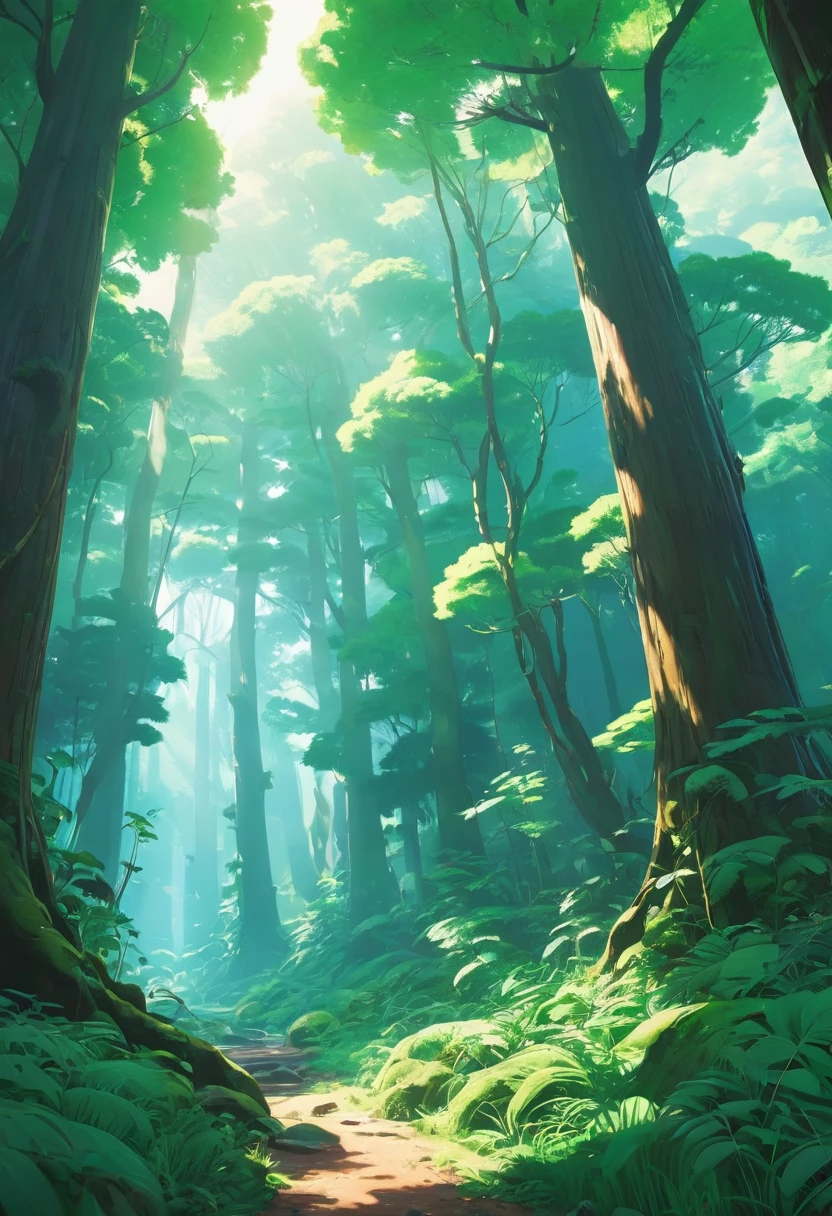 An ancient forest, With extreme delicacy、High-quality digital presentation, Reach 8K resolution. The work has attracted widespread attention on ArtStation due to its sharp focus, Rich lighting changes, and a very complex and detailed central composition. Inspired by artists like Lois van Baarle (Loish), Ilya Kuvshinov, and Studio Ghibli, The site’s style presents a chibi kawaii aesthetic,Soft tones,Similar to watercolor.
