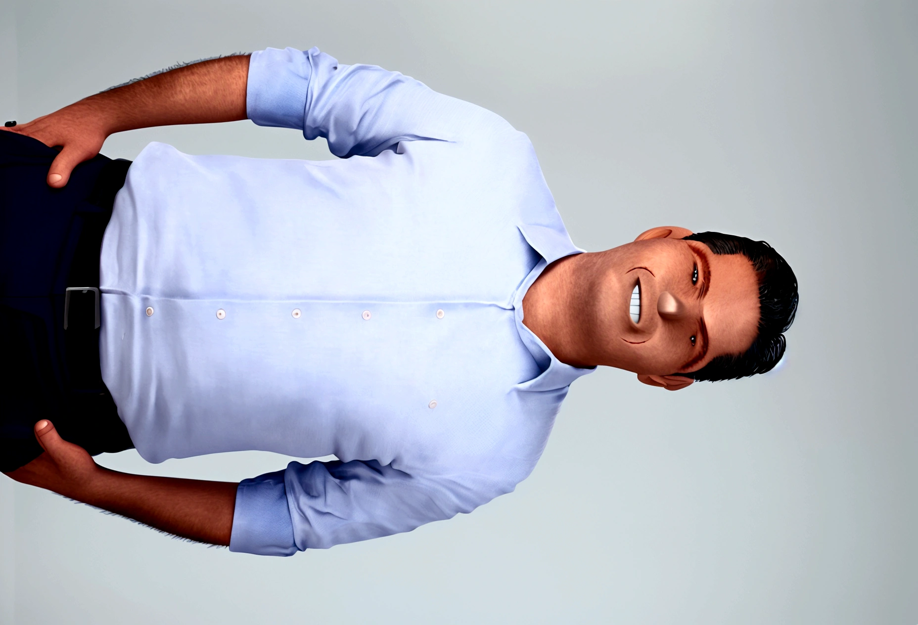 Cartoon character of a man in blue shirt, animation character, stylized character, animation style rendering, 3d stylized, Arnold Maya rendering, Stylized 3D rendering, toon render screenshot, 3d character, 3d character, Stylized 3D rendering, 3D character rendering, cartoon character, Personagem de close up, character posing,  (Pixar-style) (master part:1.2) (bokeh) (best qualityer) (skin detailed) (detailed texture) (8K) (Argilla) (cinematic lighting) (sharp focus