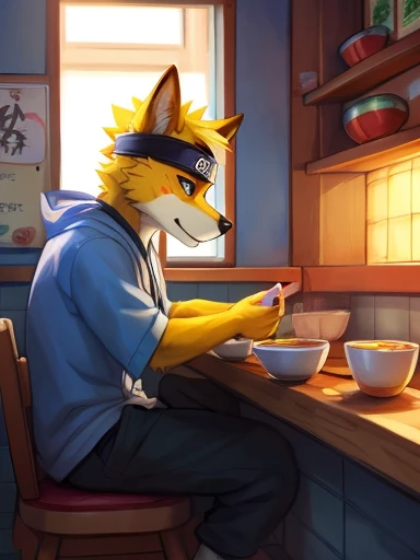 ((yellow dog Naruto headband, Naruto yellow dog, Naruto as a yellow dog anthropomorphic inside of a ramen shop ramen restaurant sitting down with a bowl of ramen in front of him ,))), looking a t viewer, big chest, day,, sensual, detailed, uploaded to e621, beautiful and detailed p ortrait of an anthropomorphic, (((male))) u ploaded to e 621, zaush, foxovh, movie ligh ting, thicc, al one, detailed, 8k res, hires, de tailed eyes, g ood anatomy, good perspecti ve, towards vi ewer, bebebebebe, by sic klyhypnos, by gerkk, by orf, nice hands, per fect hands, ha ppy, romantic, ray tracing hting, rtx on, B Bebebebebe, by SpiritD, by KOBITOWANI, best quality, masterpiece, p erfect anatomy, detailed picture)),