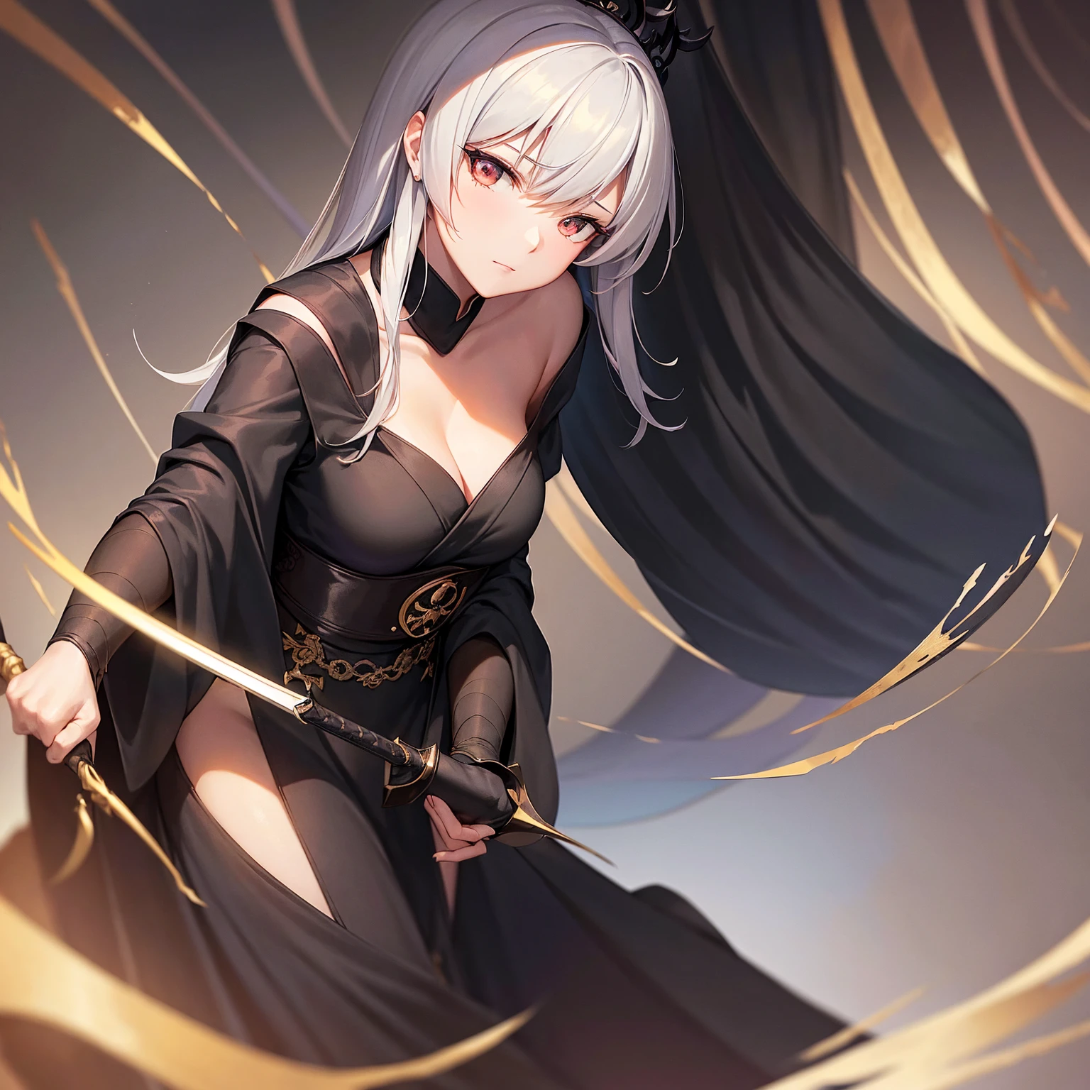 Close-up of a woman in a black dress holding a sword,Portraits by Jan J.,The popularity of CGSighbour,Fantasy art,Beautiful character drawings,Guviz style artwork,Gwitz,Black Hanfu,Flowing black robe,Full body martial artagnificent and elaborate character art,Amazing character art,beautiful female assassin,Are you okay,masterpiece,18+,please cover your chest,good looking,Full of details