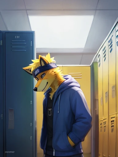 ((yellow dog Naruto headband, Naruto yellow dog, Naruto as a yellow dog anthropomorphic inside of a school locker room ,))), looking a t viewer, big chest, day,, sensual, detailed, uploaded to e621, beautiful and detailed p ortrait of an anthropomorphic, (((male))) u ploaded to e 621, zaush, foxovh, movie ligh ting, thicc, al one, detailed, 8k res, hires, de tailed eyes, g ood anatomy, good perspecti ve, towards vi ewer, bebebebebe, by sic klyhypnos, by gerkk, by orf, nice hands, per fect hands, ha ppy, romantic, ray tracing hting, rtx on, B Bebebebebe, by SpiritD, by KOBITOWANI, best quality, masterpiece, p erfect anatomy, detailed picture)),